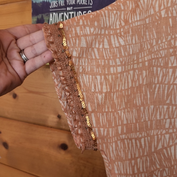 J Crew 💜 Sea Grass Peach Top Tassle Fringe Sequin Bead Trim Shirt Semi Sheer 6 - Picture 4 of 11